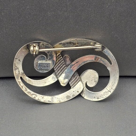 VTG Beau Sterling Silver Swirl Brooch 1 5/8" Signed Cutout Domed 3.53g USA Made - Picture 3 of 8